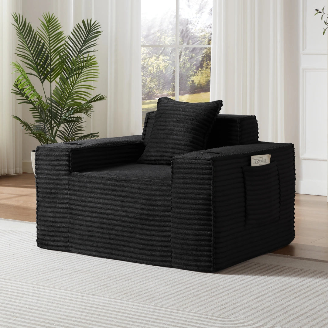 Black 1 Seater Sofa Boneless Couches #6128B